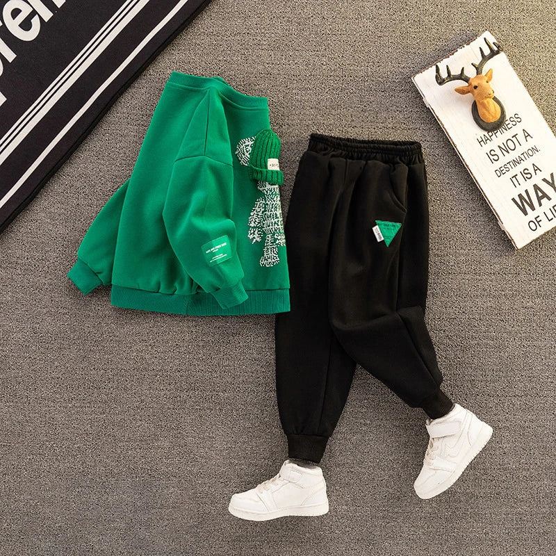 Kids' two-piece casual outfit, cotton blend for comfort, suitable for spring and winter seasons