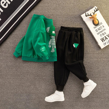 Kids' two-piece casual outfit, cotton blend for comfort, suitable for spring and winter seasons