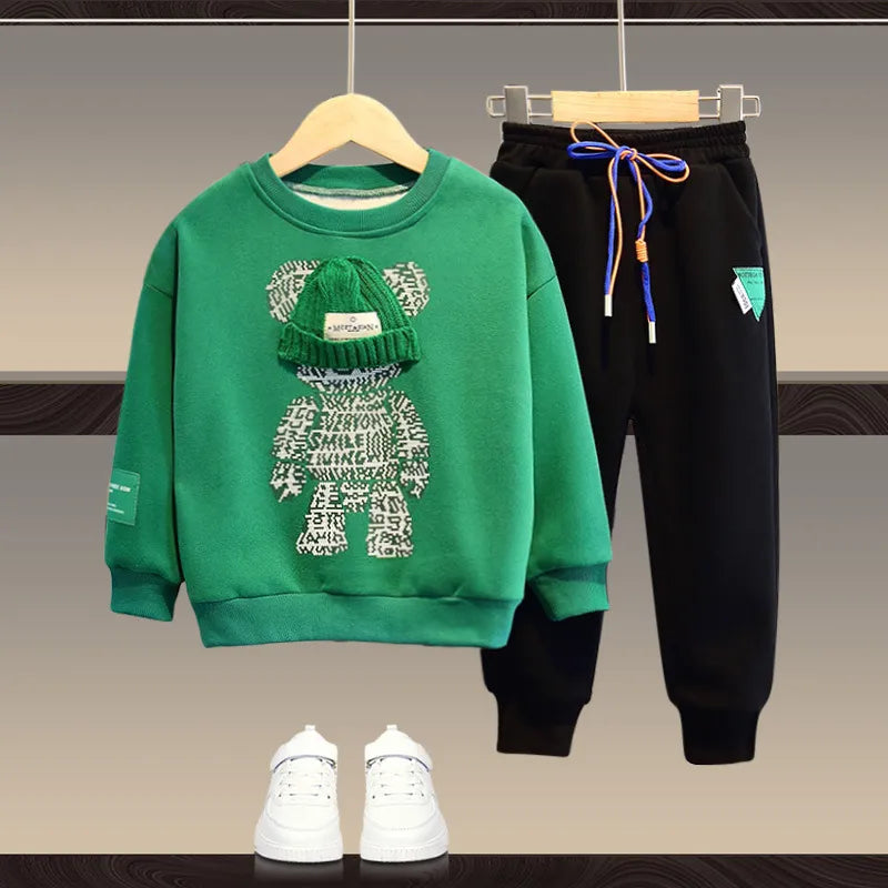 Toddler's warm two-piece set, long sleeve top and bottoms, made from a soft cotton blend for winter