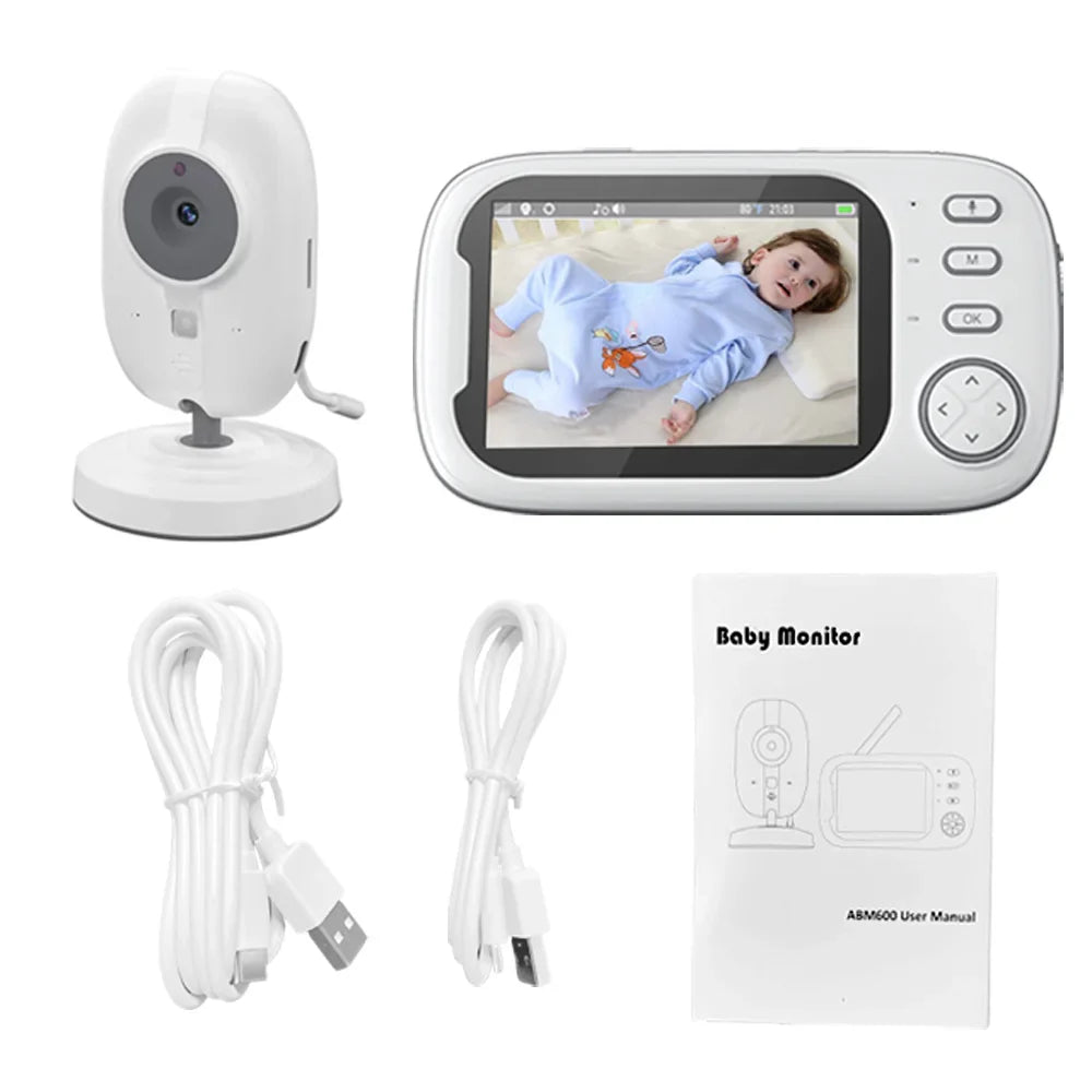 Baby Video Monitor with 3.5" LCD, night vision, two-way audio for child safety.