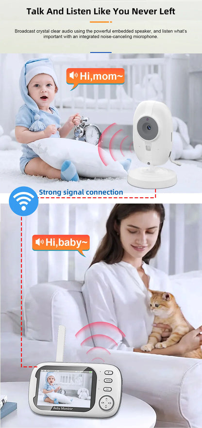 A parent speaking into the baby monitor's two-way audio feature from another room.