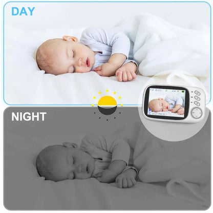 Baby monitor parent unit displaying a clear live feed of a baby in a crib.