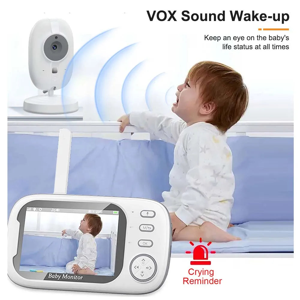 Side view of the 3.5-inch LCD baby monitor parent unit, sleek and ergonomic design.