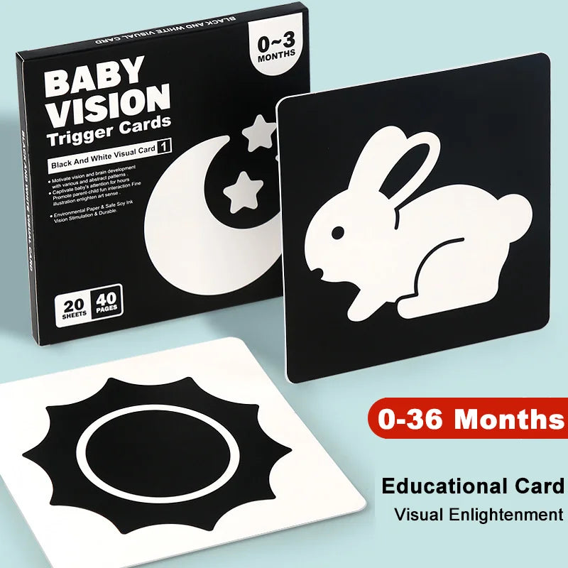 Baby vision development cards, high-contrast black and white for infant visual stimulation