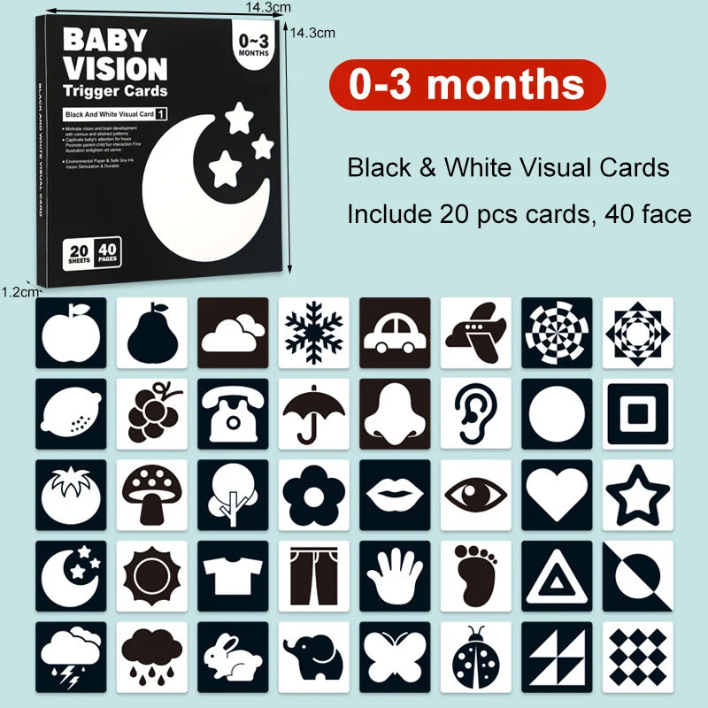 Infant vision development flashcards featuring geometric shapes, ideal for baby sensory play