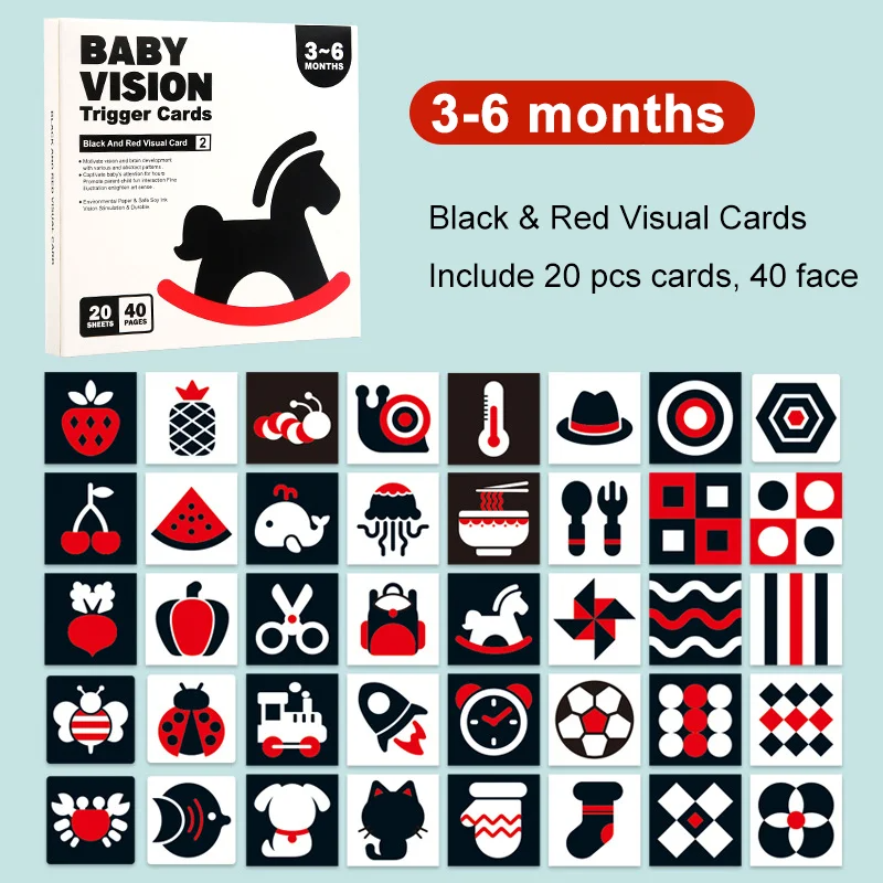 Visual stimulation cards for infants, designed to enhance focus and cognitive development in babies