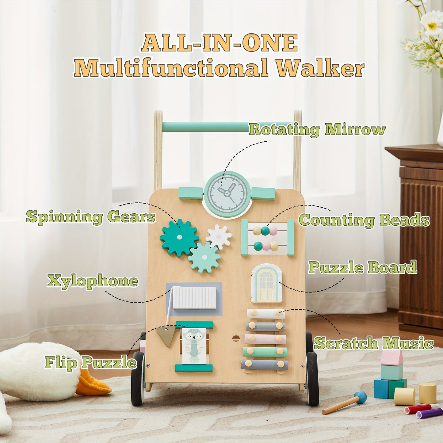 Activity center baby walker, a multi-functional learning toy for toddlers to explore and play.