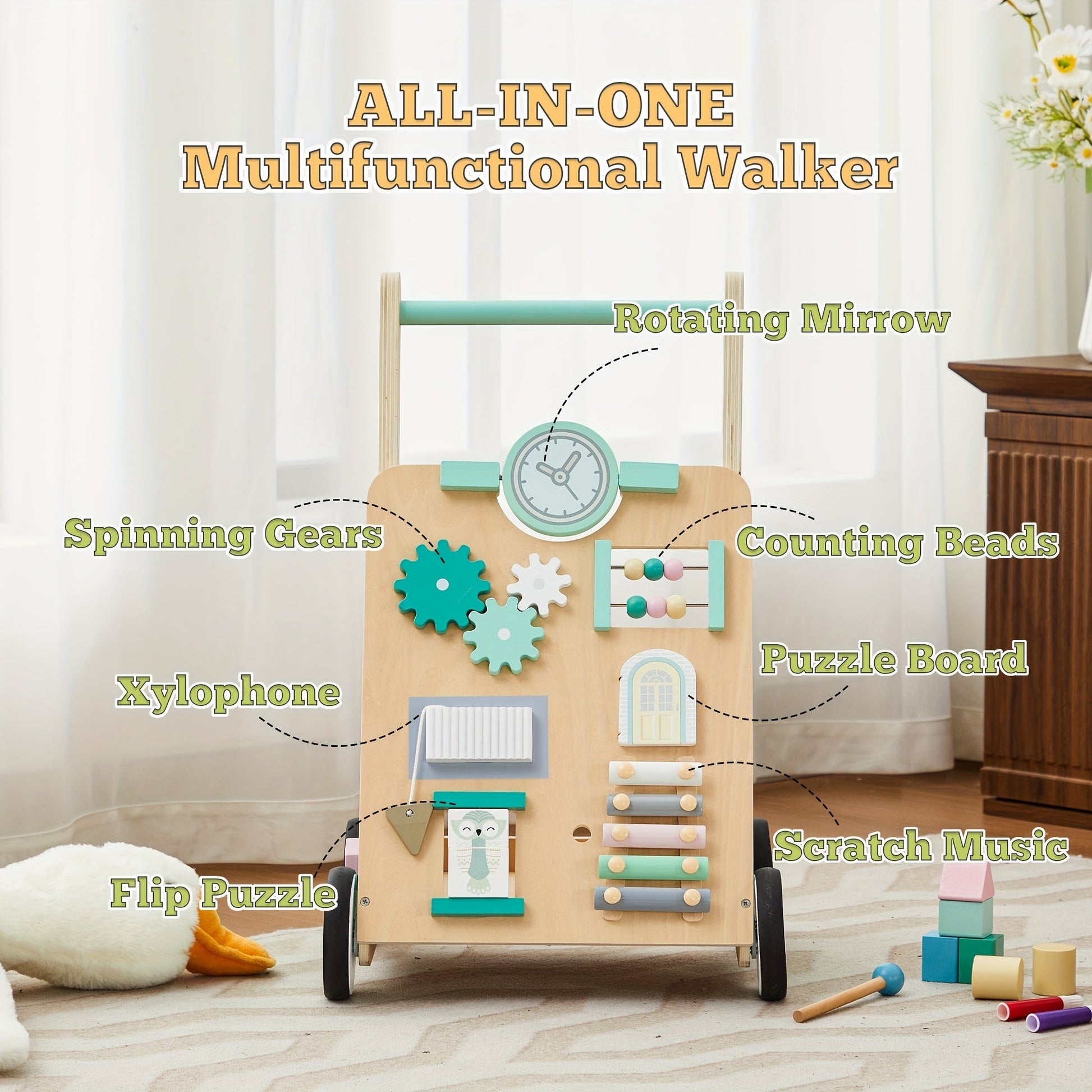 Activity center baby walker, a multi-functional learning toy for toddlers to explore and play.