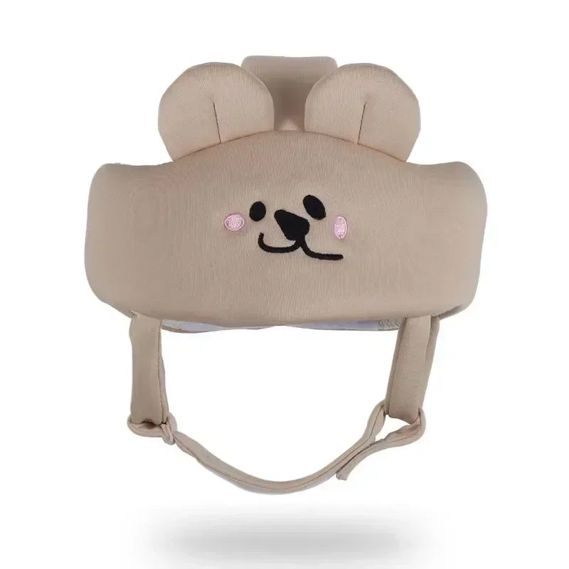Infant safety helmet, white with cute animal ears, for head protection while exploring