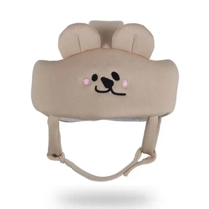 Infant safety helmet, white with cute animal ears, for head protection while exploring