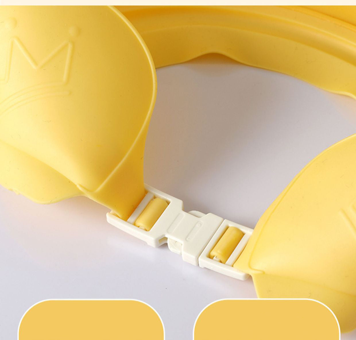 Adjustable baby shampoo visor in blue, designed for children's safety and comfortable bath time.