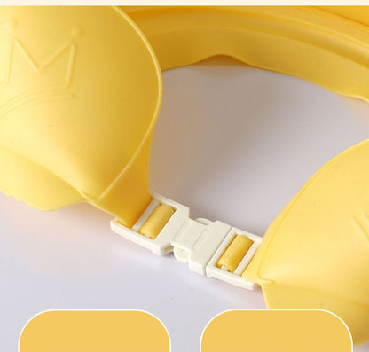 Adjustable baby shampoo visor in blue, designed for children's safety and comfortable bath time.