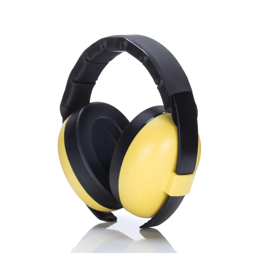 Portable baby gear: noise cancelling earmuffs with adjustable strap, suitable for growing babies.