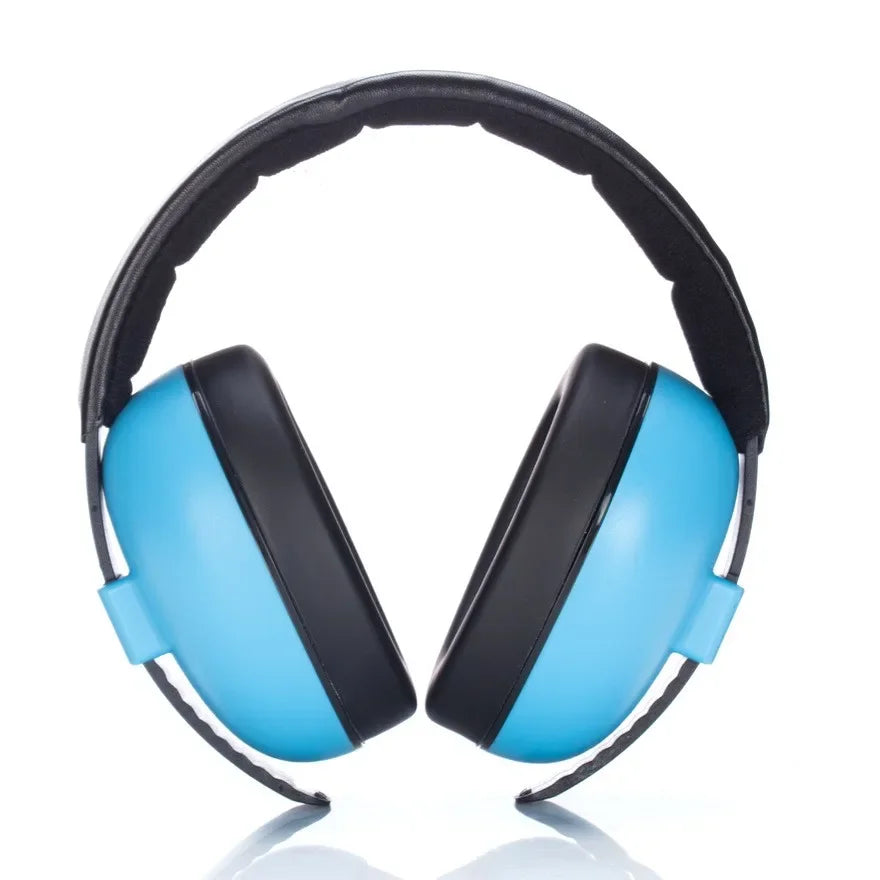 Pair of infant earmuffs in a compact travel case, essential baby gear for noise sensitive babies.