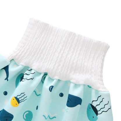 Back view of a green reusable waterproof baby diaper pant, leak-proof design.