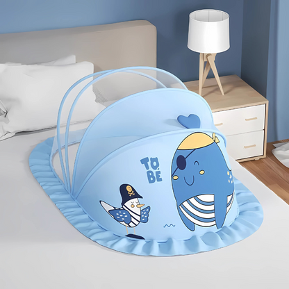 Baby Whale Mosquito Net for crib. Portable infant bug protection for safe sleep, outdoor, travel.
