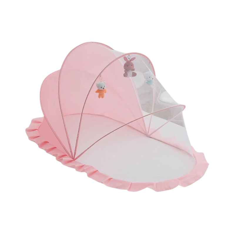 Baby Whale Mosquito Net for crib, folded for travel. Portable infant sleep bug protection.