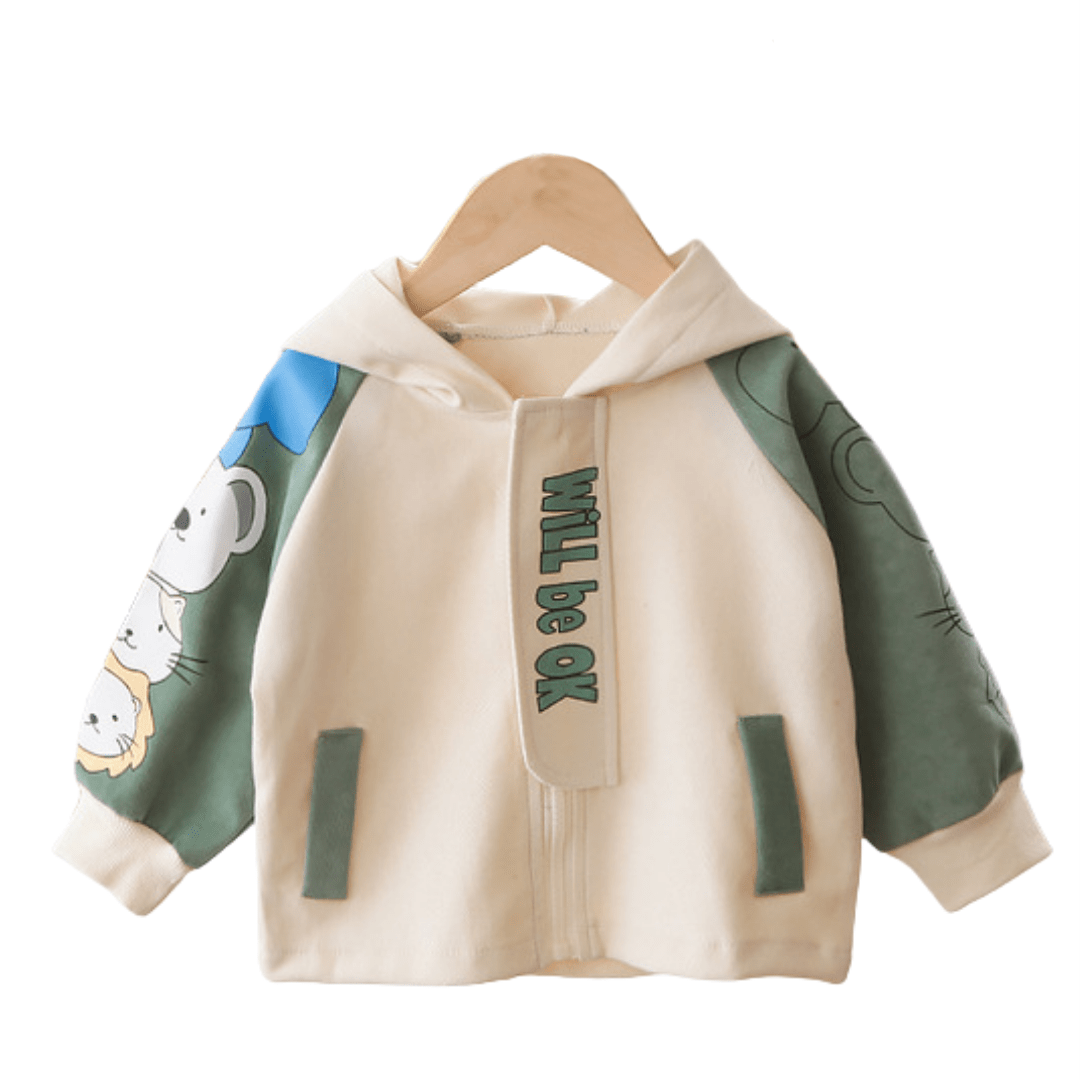 Baby Will Be Ok hooded jacket in white, 100% cotton, for boys & girls, casual fall wear