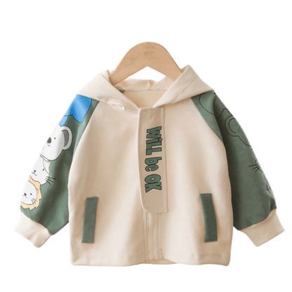 Baby Will Be Ok hooded jacket in white, 100% cotton, for boys & girls, casual fall wear