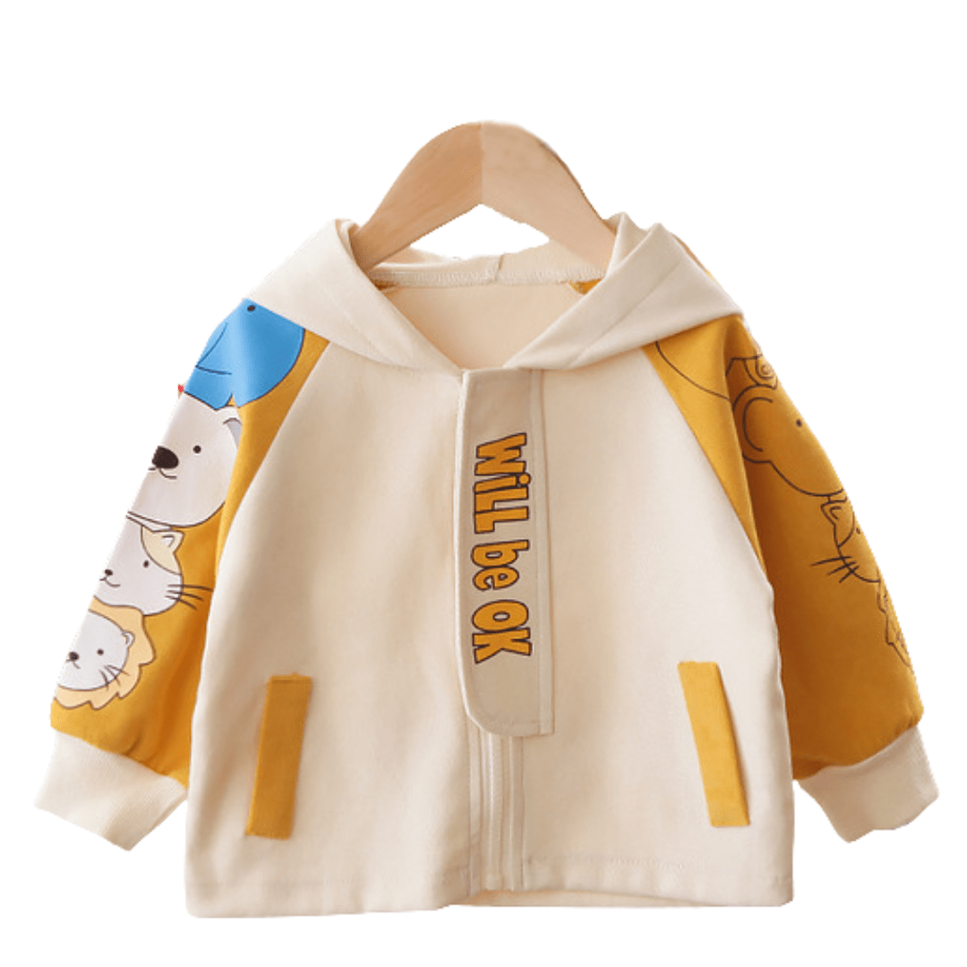 Kids 'Will Be Ok' hooded cotton jacket with full zipper, perfect for casual children's fall fashion