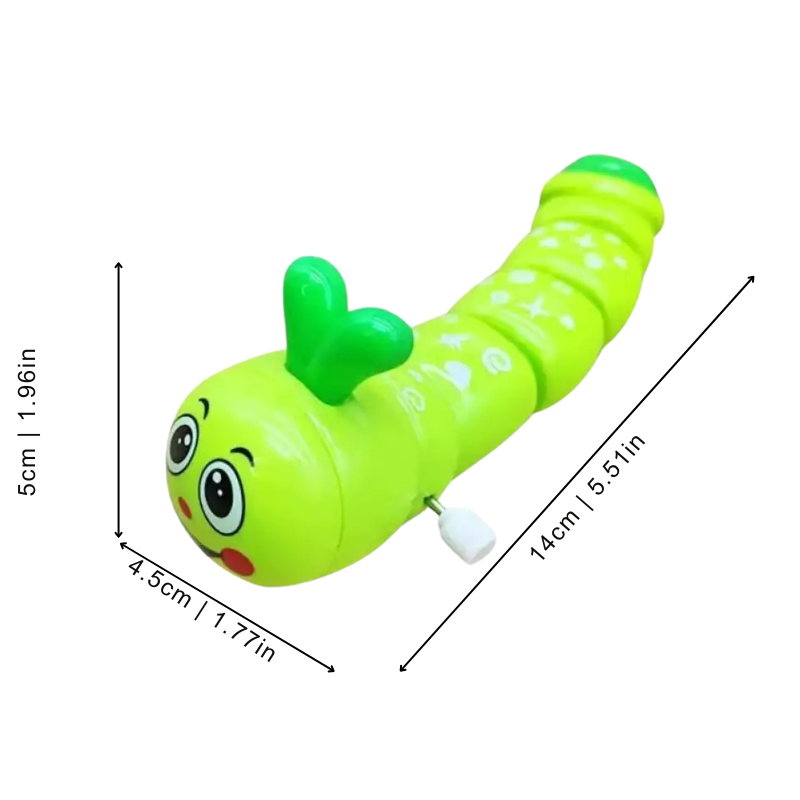 Toddler playing with a durable ABS wind-up crawling toy, enhancing preschool motor skills.