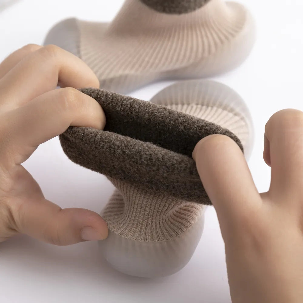 Toddler easy wear sock shoes, knitted warmth, soft sole