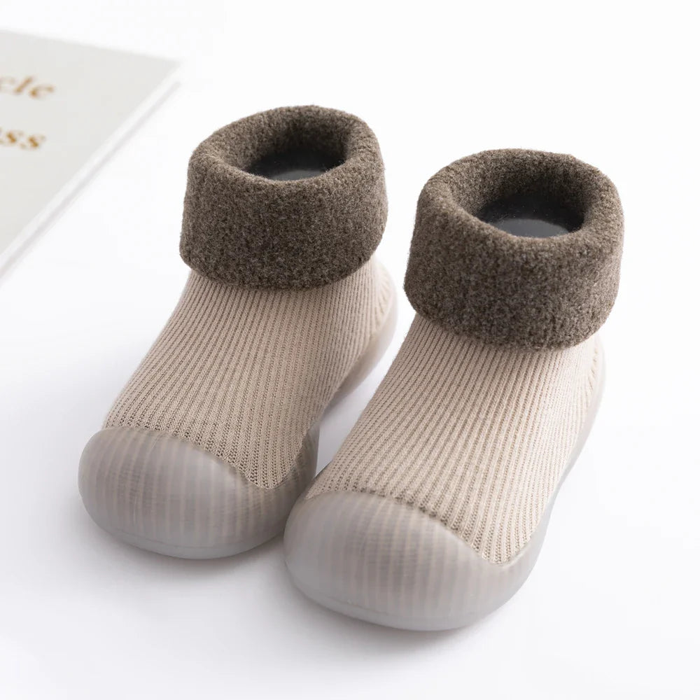 Baby sock shoes with soft grip bottom, ideal for winter