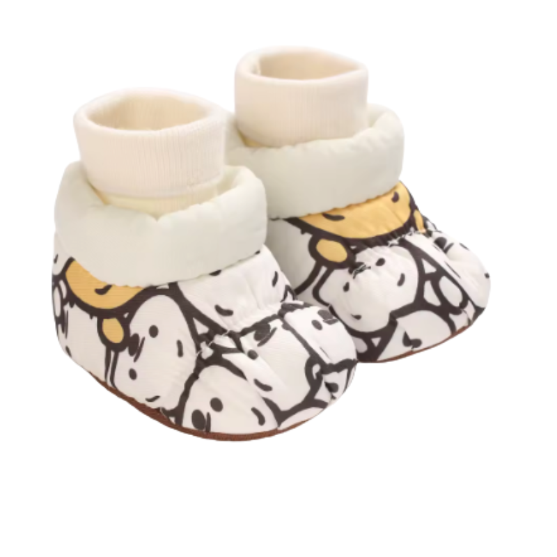 Close-up of baby winter boots featuring a soft sole and anti-slip design for new walkers.