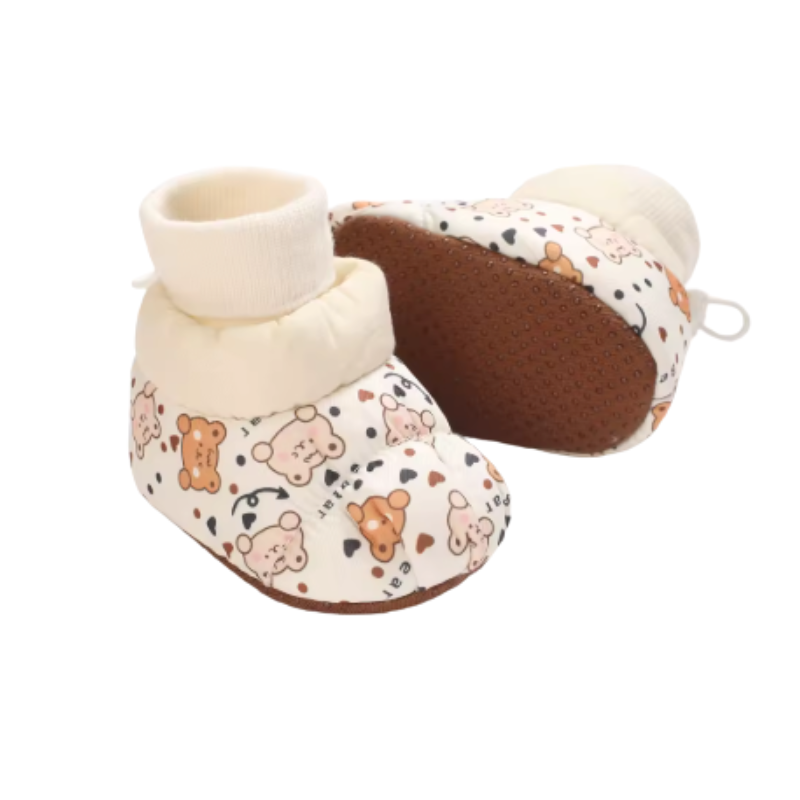 Cute infant winter footwear, soft sole anti-slip boots, ideal first walkers for babies.