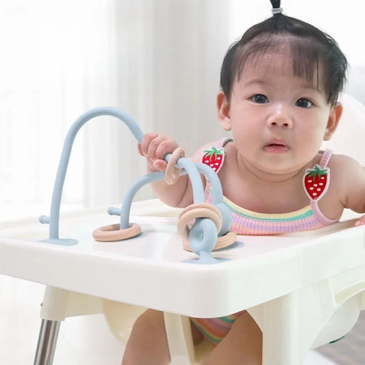 Baby wood ring silicone teether toy, natural wood & mint silicone, for soothing gums, infant teething relief