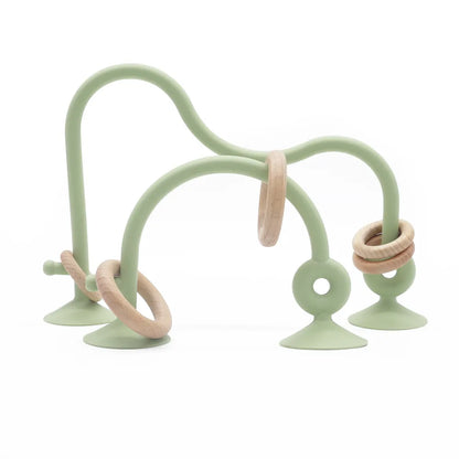 Wood ring silicone teether with star shape, unique design for babies to chew on, teething relief aid