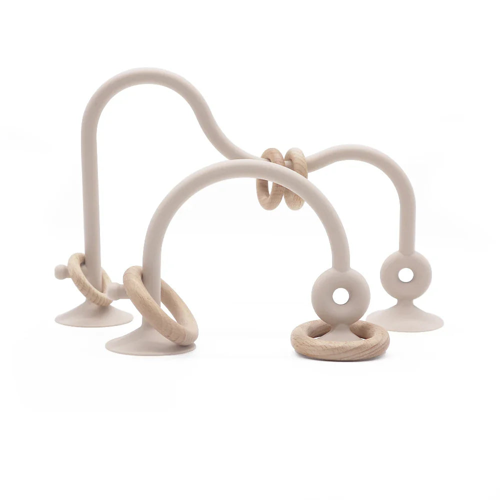 Gift set with wood ring silicone teether and other baby essentials, perfect for new parents, eco-friendly