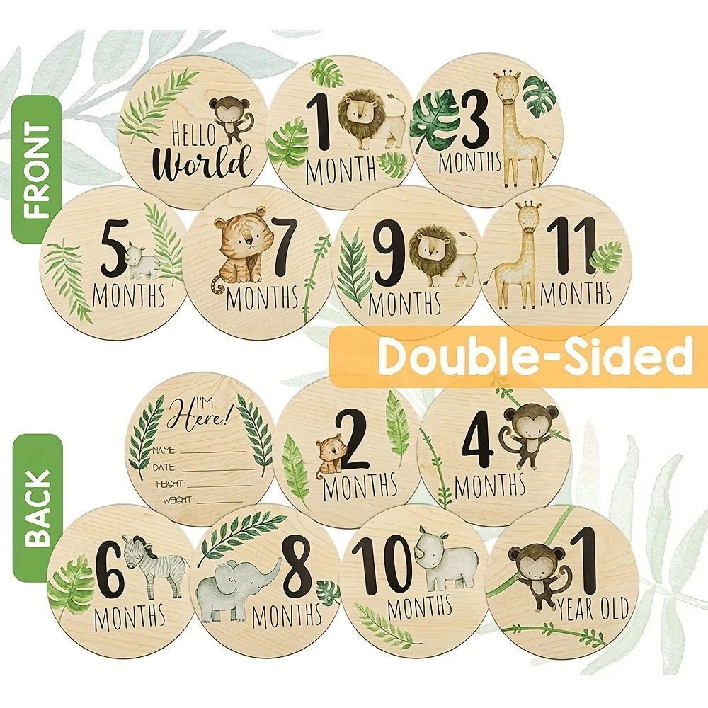 Set of unisex baby wooden milestone cards, great for tracking growth
