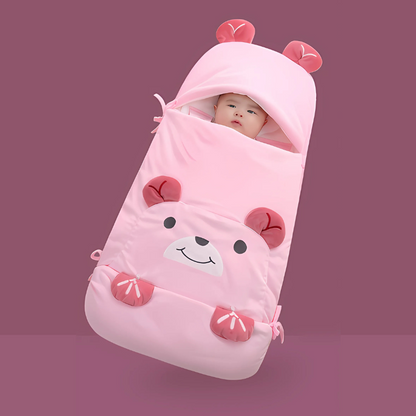 Close-up of cotton sleeping bag material, showing quality and softness for baby.