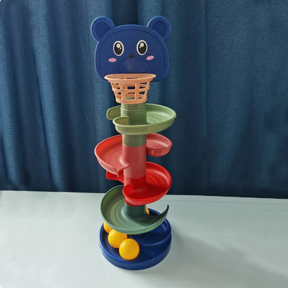 BambinoBoost Baby Slide and Stacking Play Set with colorful rings, a montessori developmental toy for toddlers