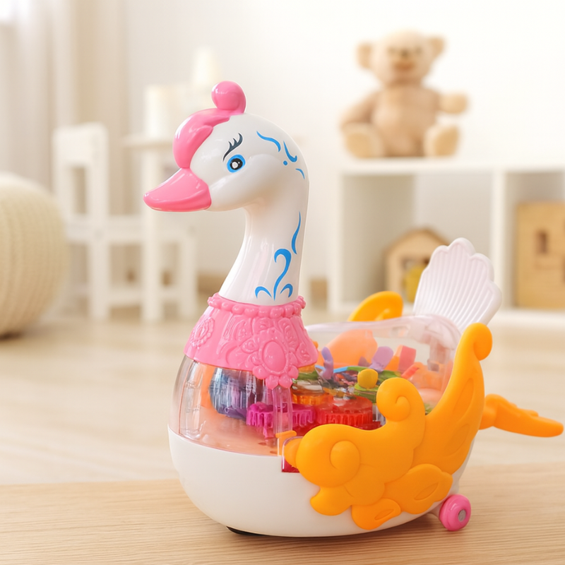 Battery-operated Kids' Musical Dancing Swan Toy with glowing lights for early learning fun