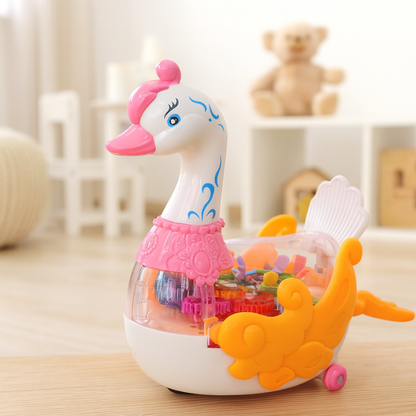 Battery-operated Kids' Musical Dancing Swan Toy with glowing lights for early learning fun