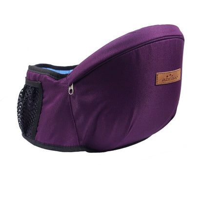 Black ergonomic baby hip seat carrier on a white background, showcasing its compact and functional design
