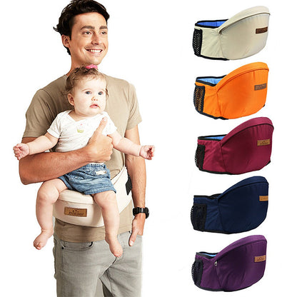 Black unisex ergonomic baby hip seat carrier, padded for parent comfort and designed for infant support