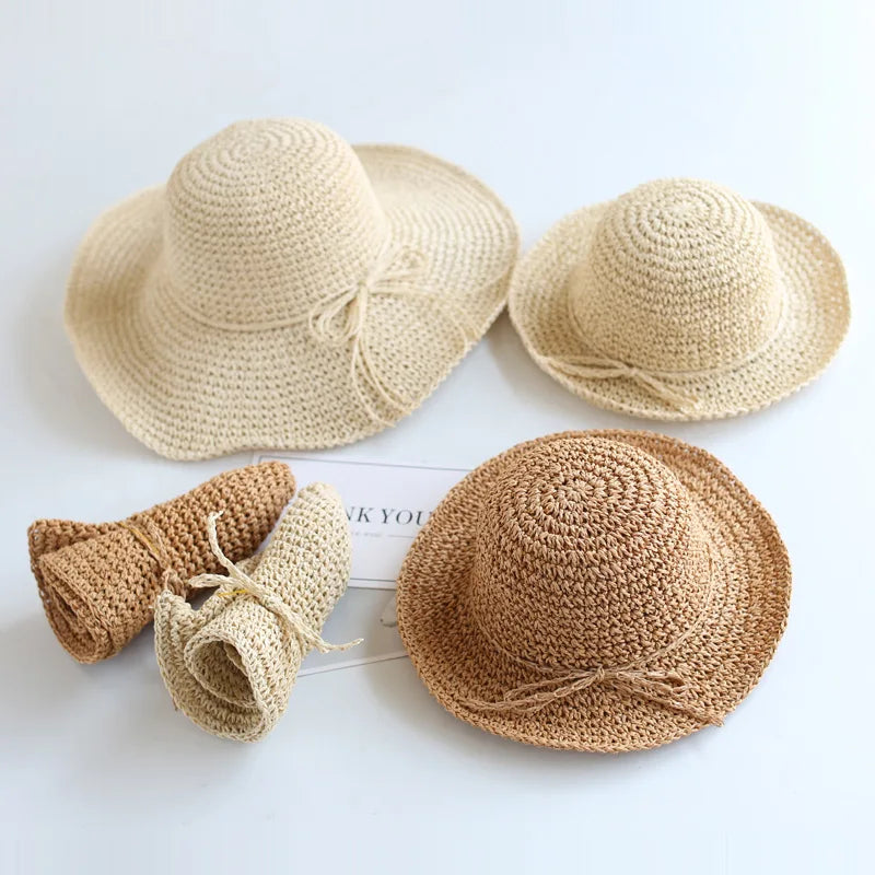 Kids' summer fashion: brown linen straw hat, foldable & perfect for sunny days.