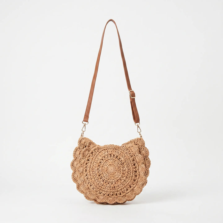 Khaki women's saddle crossbody bag with a chic scalloped flap, featuring a unique textured design for casual style.