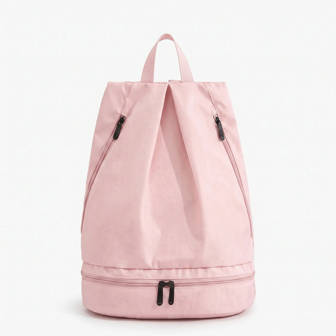 Ergonomic beige water-repellent adventure backpack, comfortable straps for long hikes & travel.