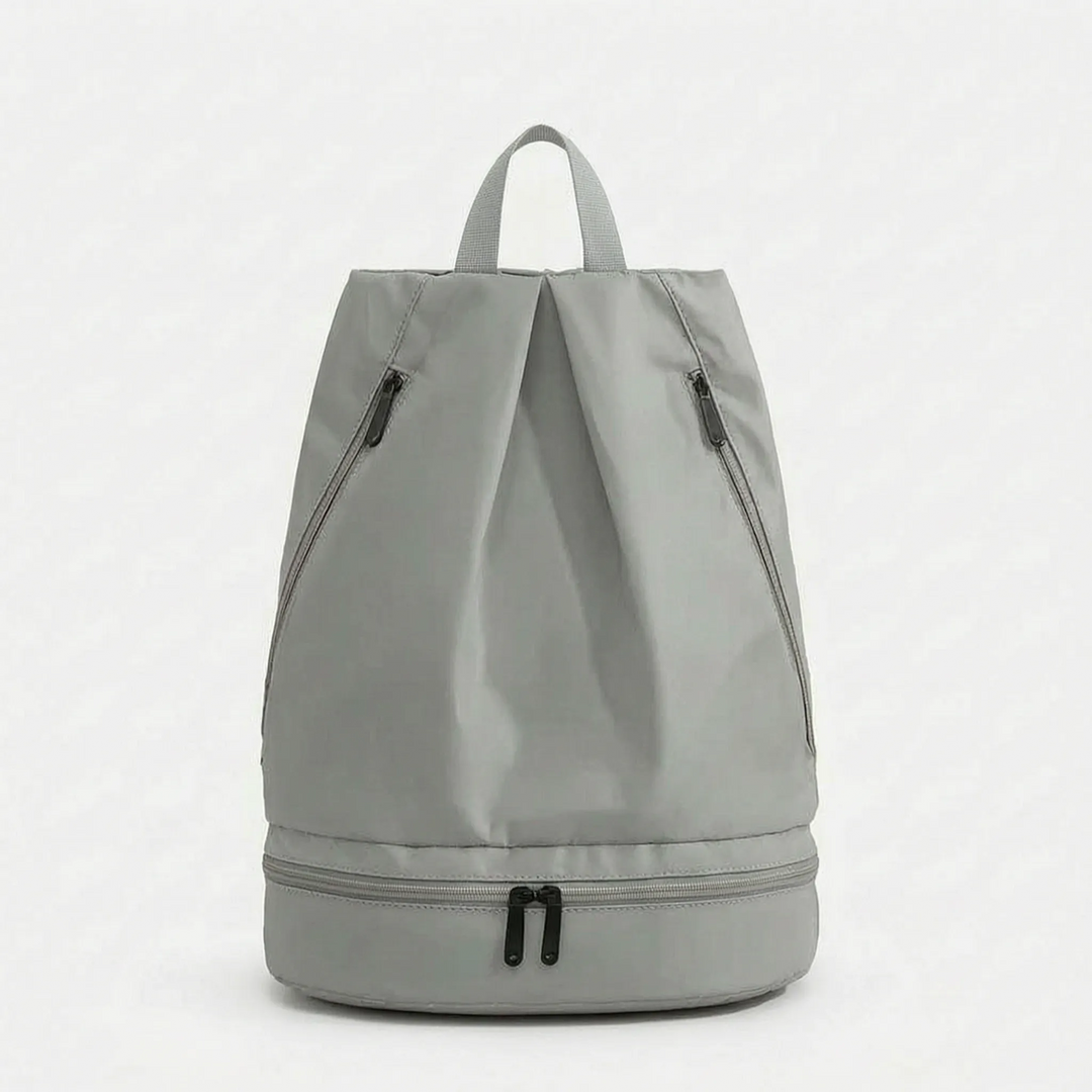 Versatile beige unisex daypack, water-repellent for gym, travel, camping & outdoor adventures.