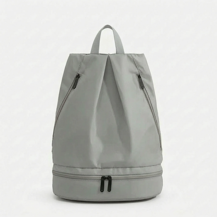Versatile beige unisex daypack, water-repellent for gym, travel, camping & outdoor adventures.