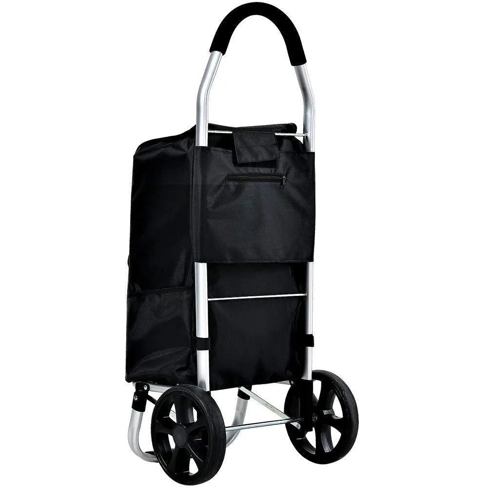 Yellow Foldable Aluminium Shopping Trolley (CarryEase) with spacious bag for convenient storage.