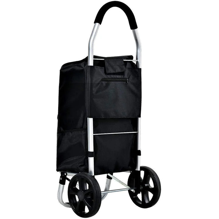 Yellow Foldable Aluminium Shopping Trolley (CarryEase) with spacious bag for convenient storage.