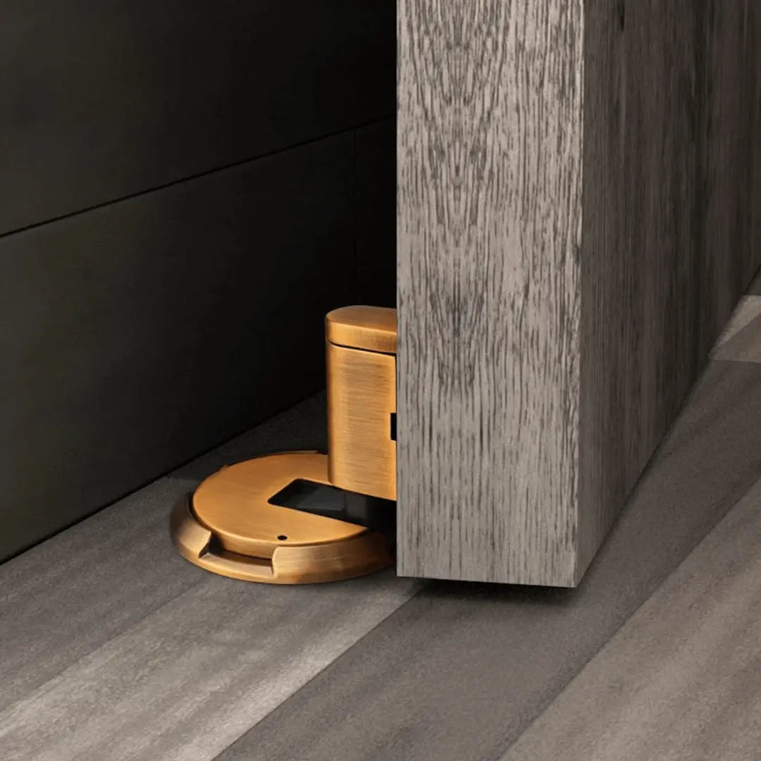 Bronze self-adhesive magnetic door stop. No drill installation for interior & exterior doors. Wall protection.