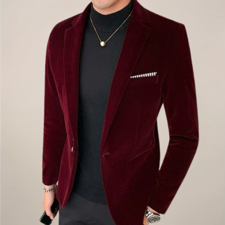 Navy blue men's formal blazer with a tailored fit, perfect for special occasions, autumn & winter fashion.