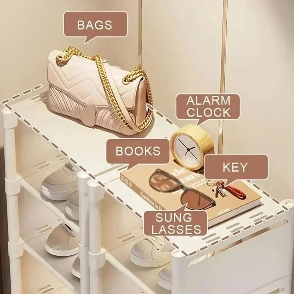Compact black corner shoe organizer, perfect for maximizing small space storage in entryways or closets.