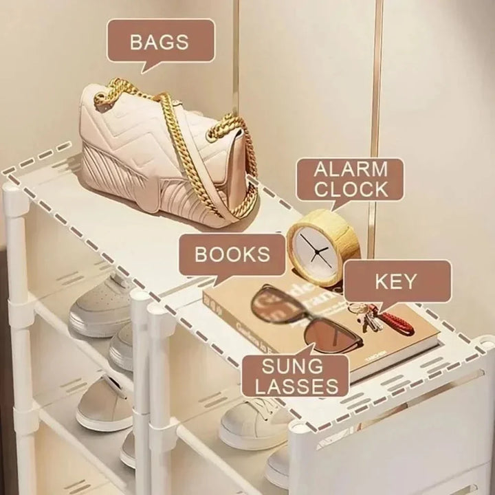Compact black corner shoe organizer, perfect for maximizing small space storage in entryways or closets.